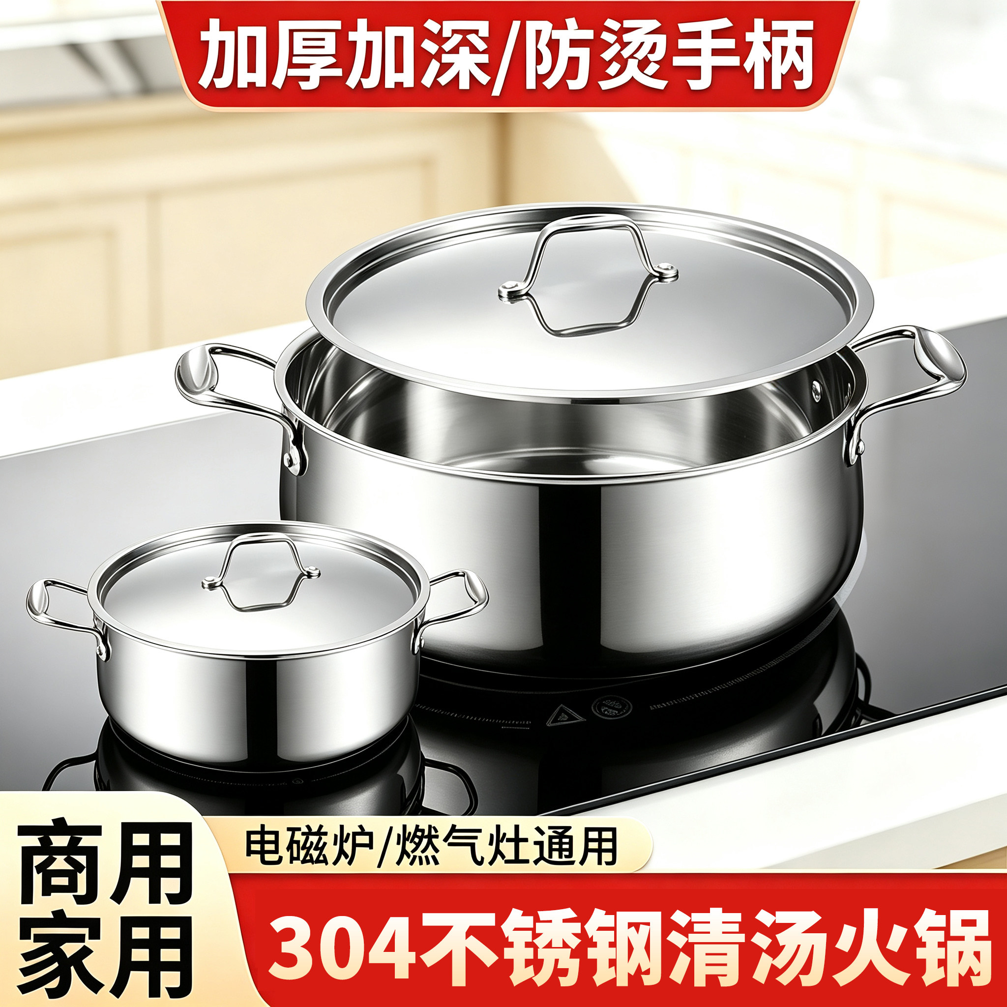 304特厚不锈钢电磁炉火锅盆