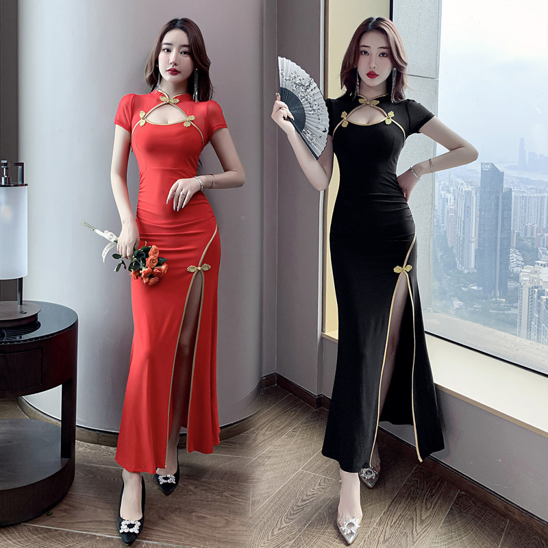 性感夜总会晚礼服夜场女装ktv佳丽足浴按摩桑拿技师改良旗袍长裙