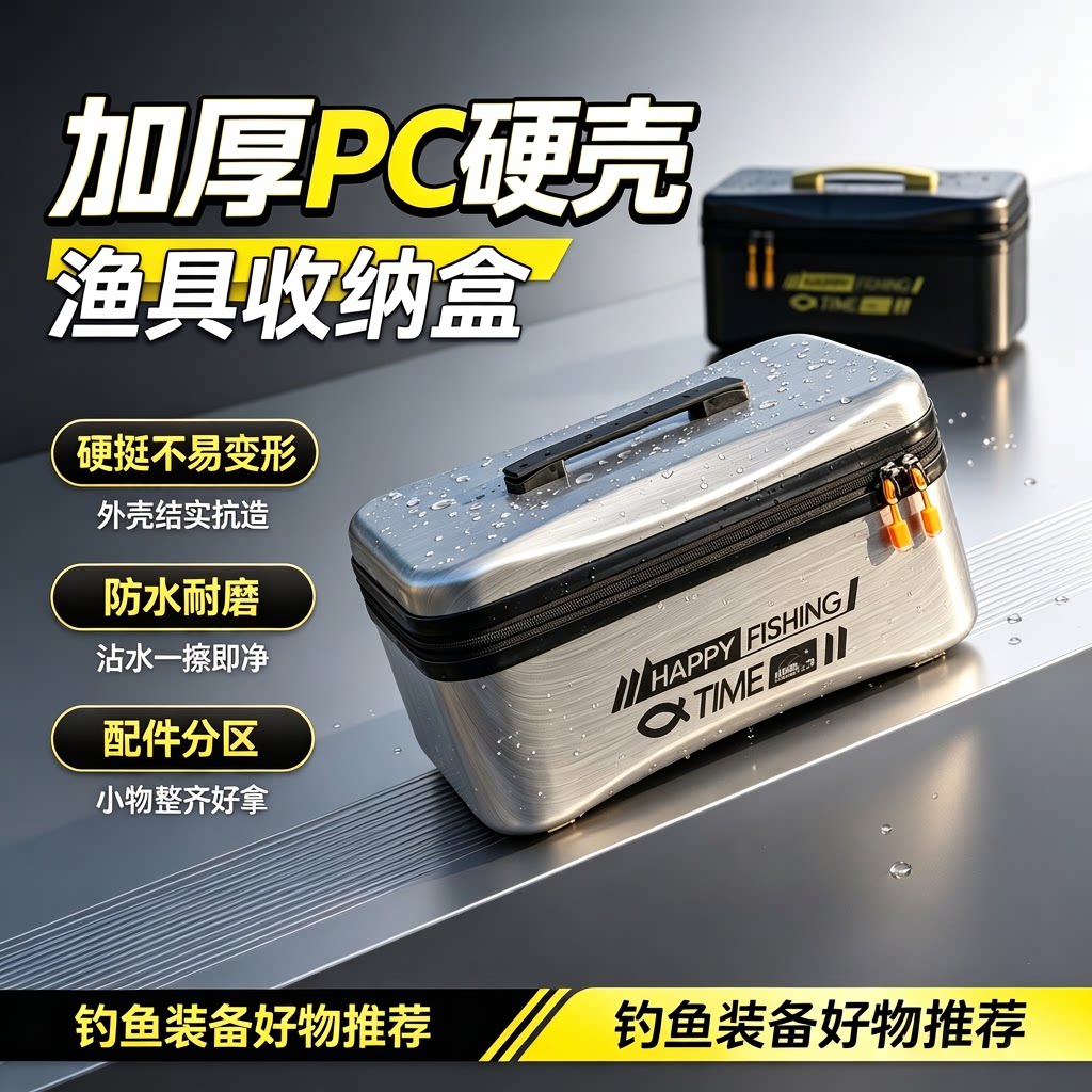 新款PC硬壳加厚渔具配件收纳盒大容量双层渔具包轻量便携配件盒