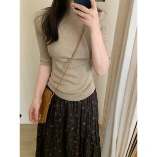 中袖立领显瘦针织打底衫常规款修身型简约风套头女装韩版长袖单件