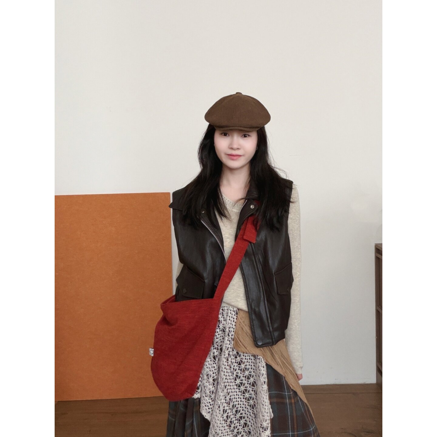 此外翻领皮衣马甲女机车外套图片