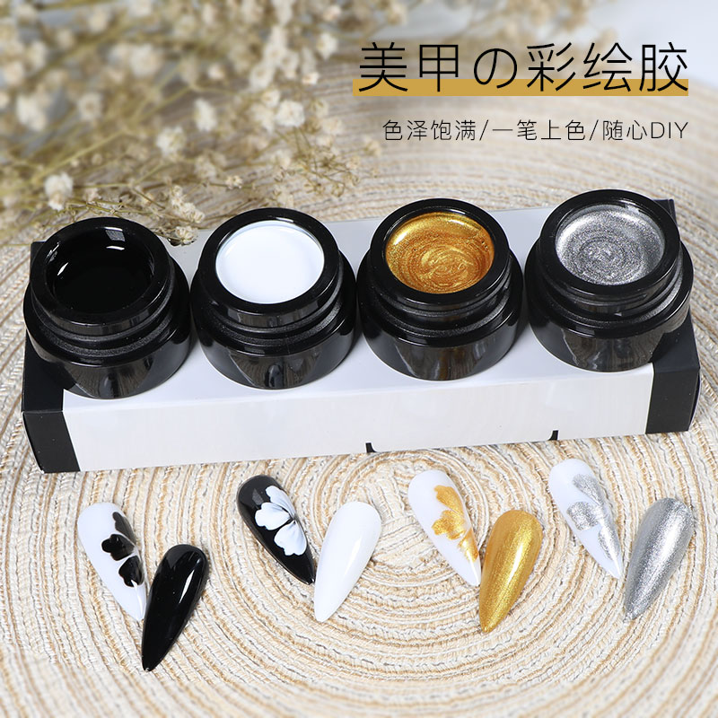 罐装美甲彩绘胶黑白细闪金银指甲拉线笔彩绘勾边手绘美甲店专用