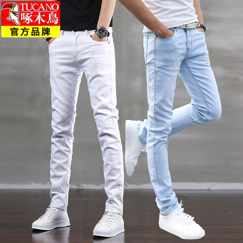 啄木鸟男士春季牛仔裤男款修身弹力小裤脚潮牌休闲百搭小腿男长裤