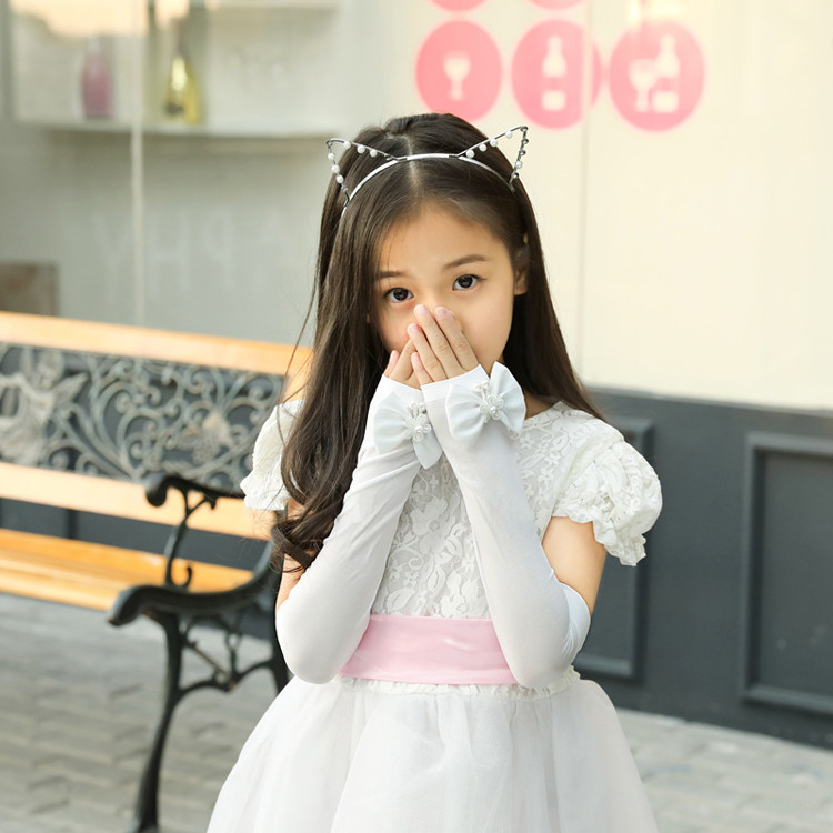儿童白手套演出纯白色幼儿薄手套儿童防晒袖套冰袖手臂套防紫外线