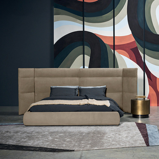 baxter百特磨砂皮双人主卧大床宽屏延展软靠屏风设计师别墅大尺寸