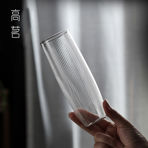 小众条纹绿茶玻璃杯ins风