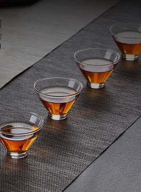 日式斗笠杯功夫茶具套装透明4只装品茗杯客人玻璃喝茶专用小杯子