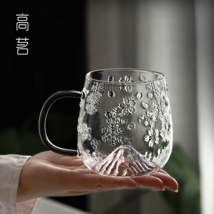 高颜值玻璃水杯ins马克杯女士家用花茶杯带把手防爆耐热咖啡杯子