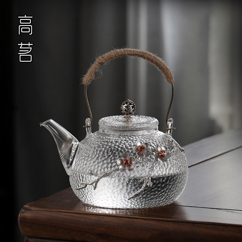 梅花日式锤纹煮茶壶电陶炉专用烧水壶单壶明火全玻璃煮水壶功夫茶