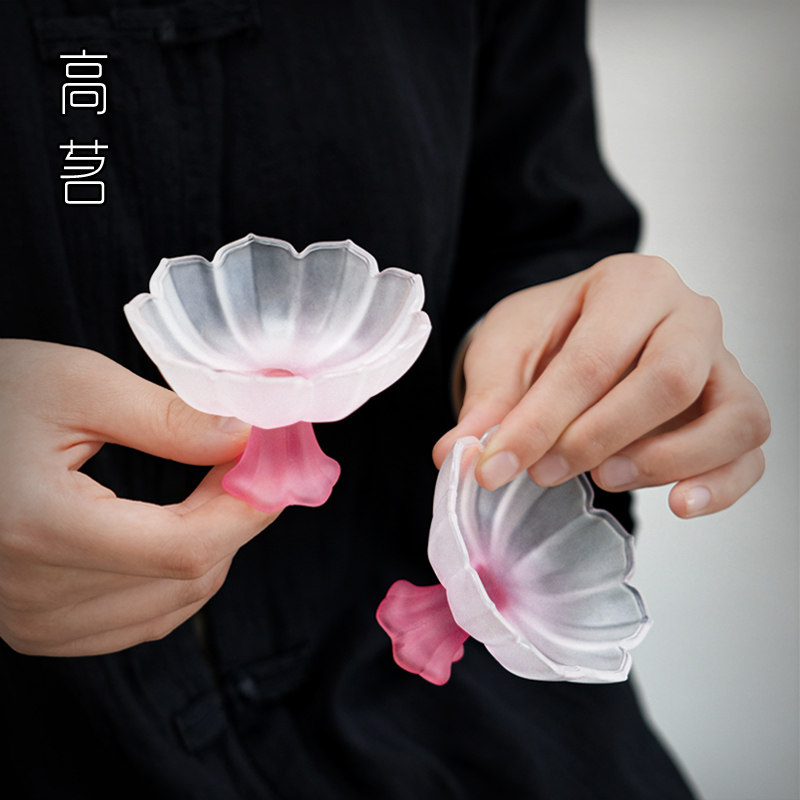 水晶功夫茶杯女士高脚玻璃喝茶杯图片