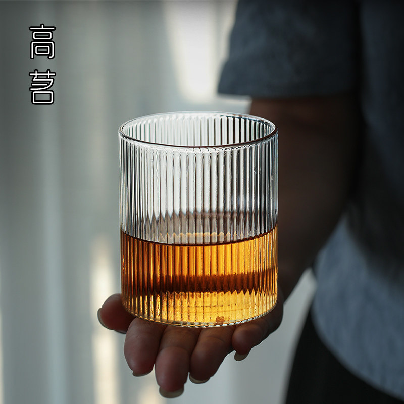 竖纹玻璃杯家用夏季耐热喝水杯子ins风泡茶水杯茶杯透明条纹酒杯