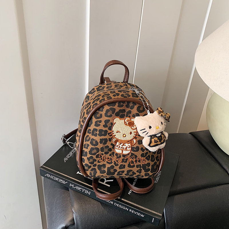 韩版秋冬季复古豹纹磨砂洋气可爱卡通双肩书包小女孩可爱肩负背包