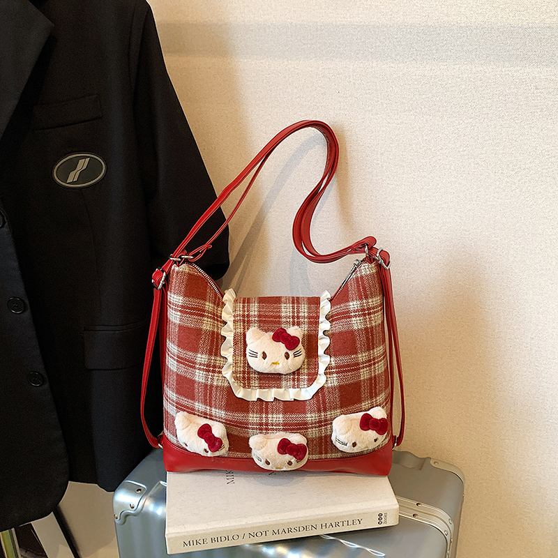 通勤书包格子款毛呢包