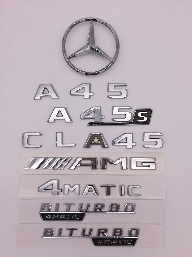 新款奔驰车标A级A45 CLA级CLA45亮银色尾标侧标圆尾星标改装车标