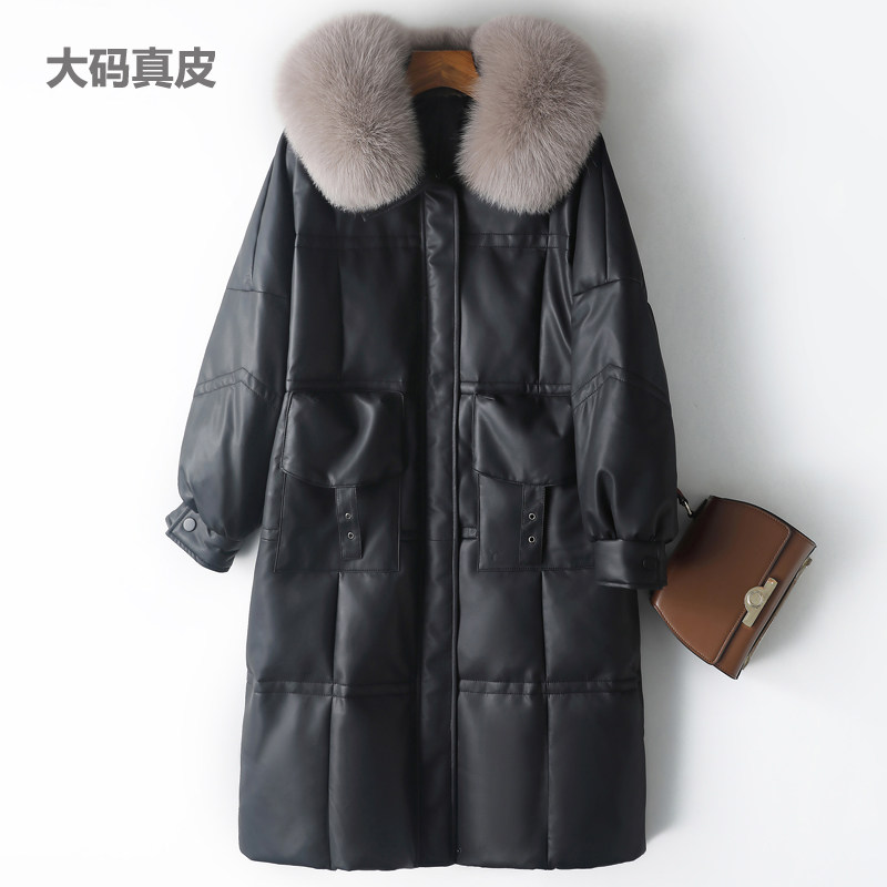 2024新款加肥加大码真皮羽绒服胖妹妹200斤中长款狐狸毛皮草风衣