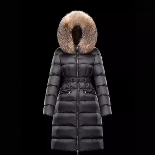 M家2024冬季修身过膝长款羽绒服连帽大毛领狐狸收腰加厚羽绒外套