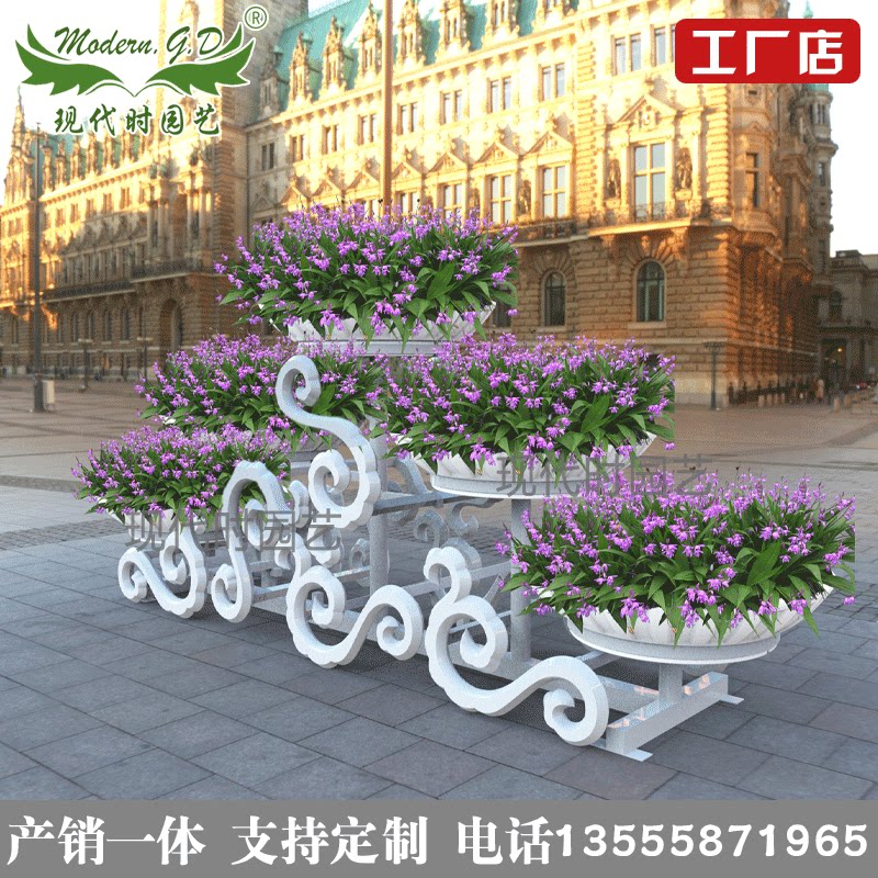室外道路花架市政道路隔离迎宾景观铁艺花架花箱景观园艺花器花盆