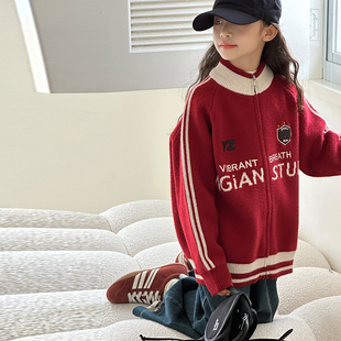 果儿kids韩系 女童开衫针织厚外套2025秋冬新款儿童洋气加厚毛衣