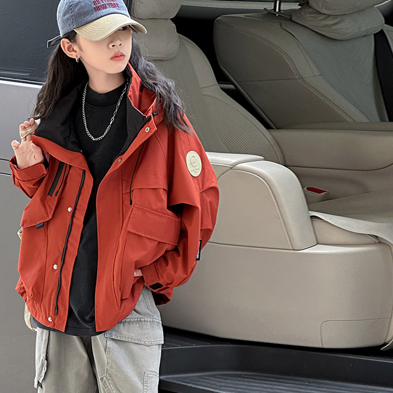 女童连帽秋装外套儿童冲锋衣