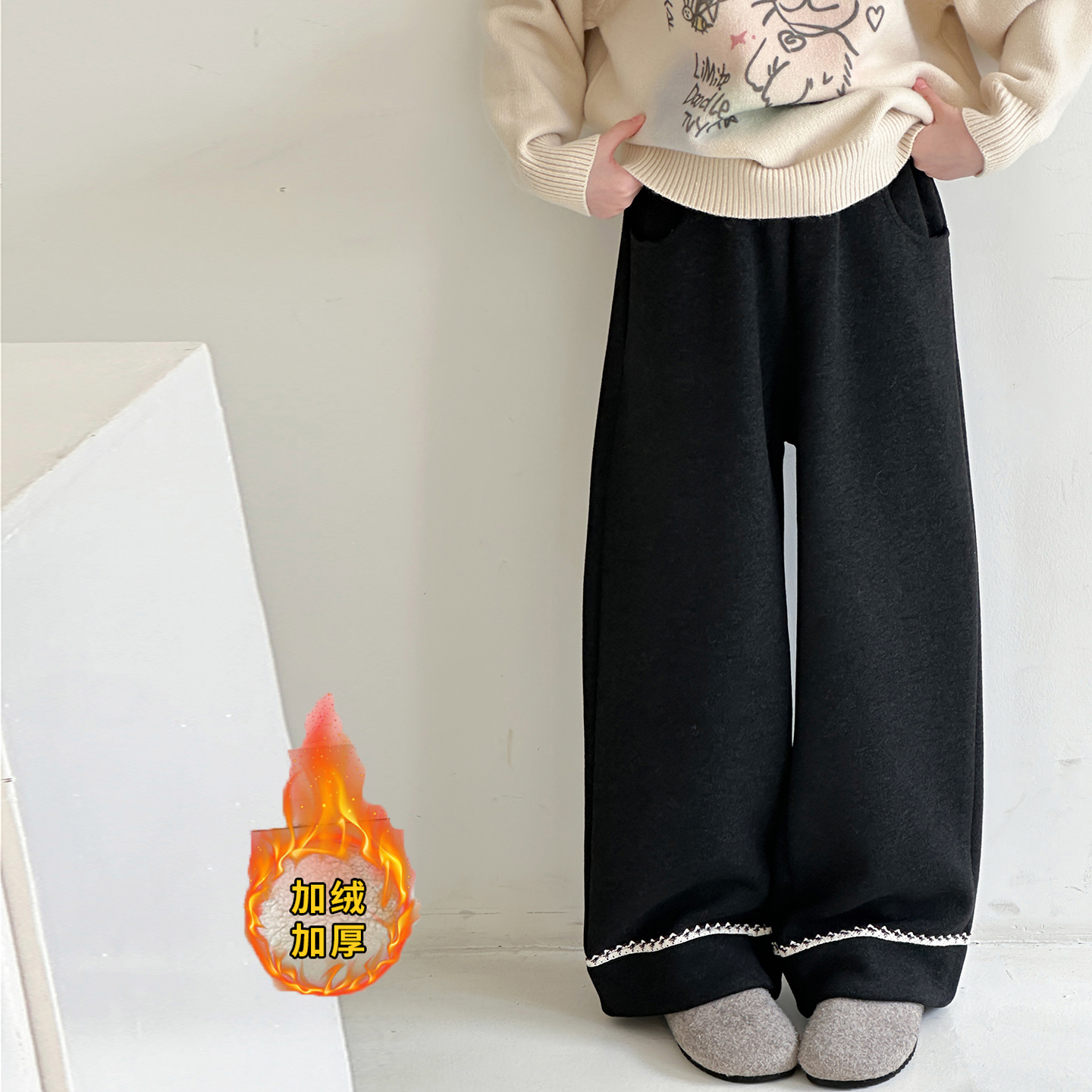 女童加绒裤子儿童奥粒绒加厚长裤