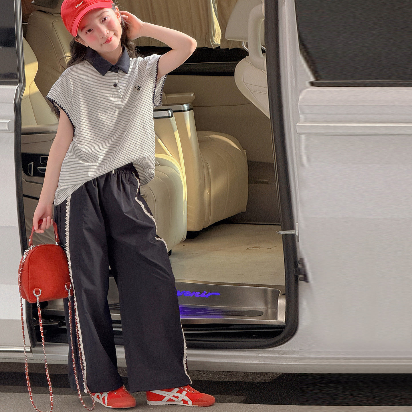 果儿kids花边女童polo领套装儿童无袖两件套2026夏装新款薄款衣服