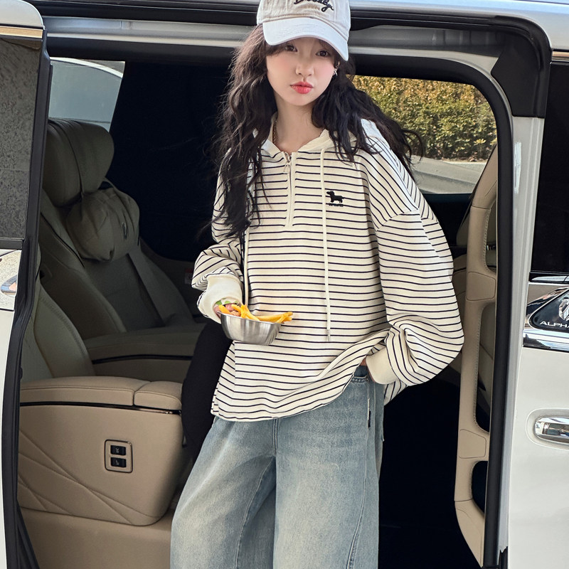 韩国童装女童条纹卫衣儿童连帽打底衫洋气2026春装新款女孩上衣潮