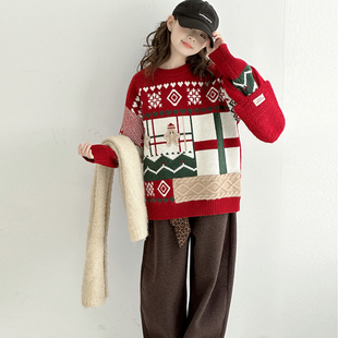 圣诞装女童加厚毛衣儿童冬装新款针织过年衣服2025大童冬季打底衫