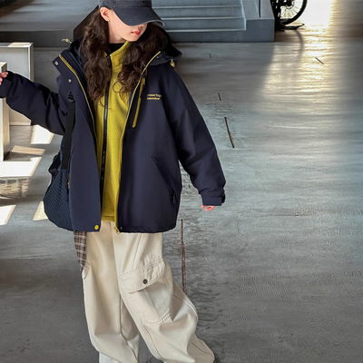 女童外套夹棉冲锋衣三合一秋冬季