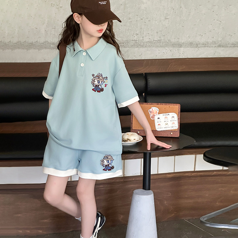 韩国童装女童套装2026夏季新款儿童短袖polo衫短裤两件套女孩衣服