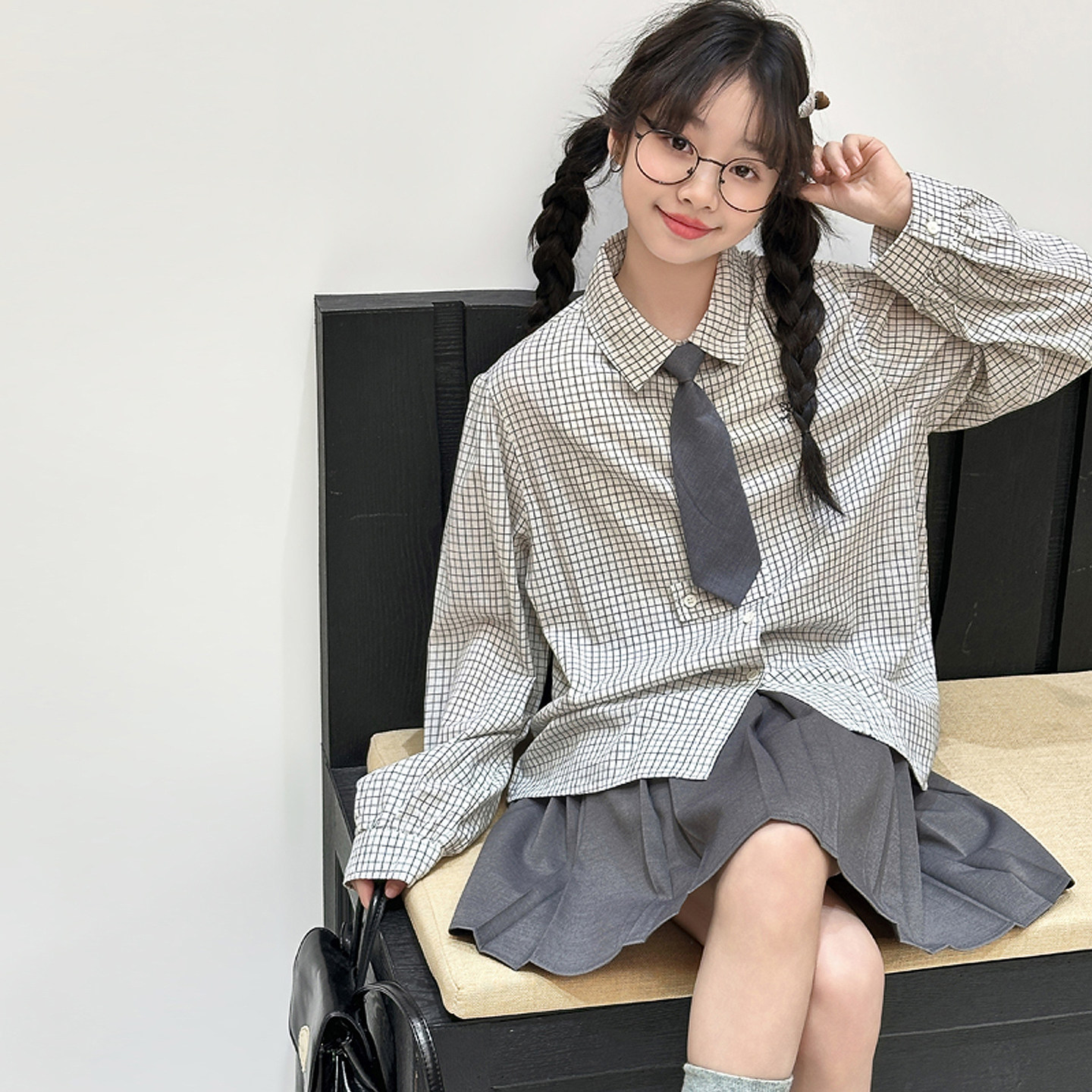 学院风女童套装儿童衬衫半身裙