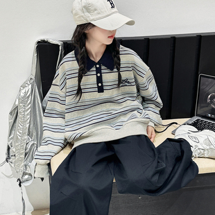 女童polo衫卫衣儿童条纹上衣2026新款春秋装洋气时髦大童女孩衣服