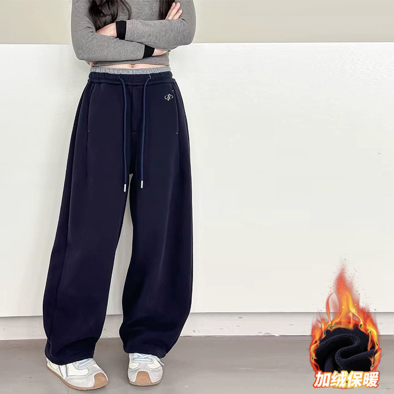 果儿KIDS韩系 一体绒女童卫裤冬季大童儿童加绒加厚裤子2025新款