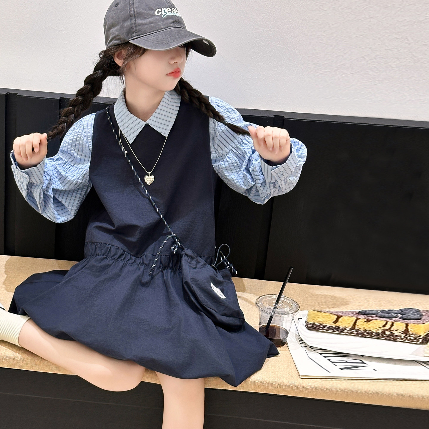 小香风女童裙子套装春装儿童衬衫花苞裙两件套2026新款韩女孩衣服