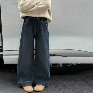 果儿kids韩系女童阔腿裤儿童牛仔裤2025秋冬新款大童加绒加厚裤子