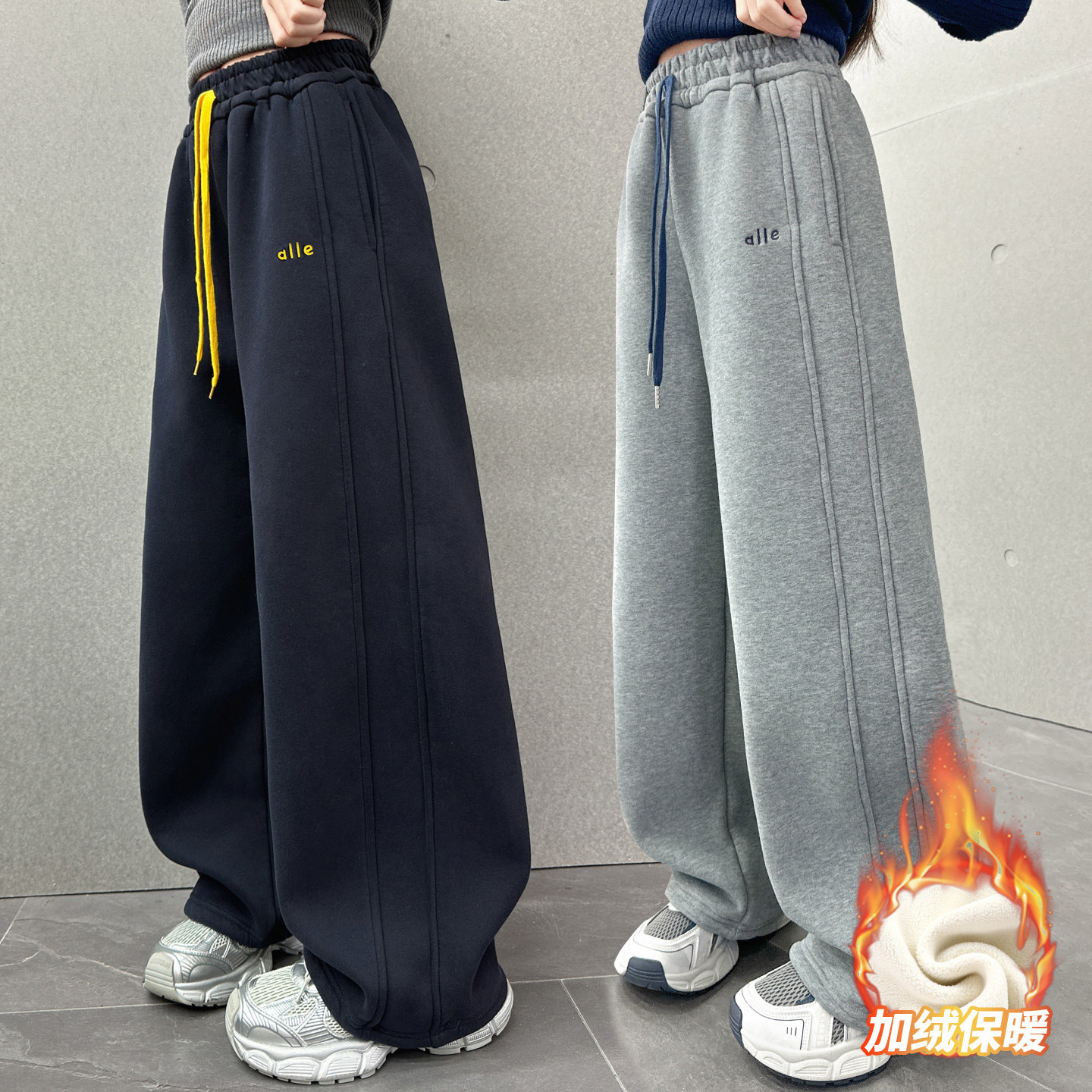 果儿kids韩系女童一体绒裤子儿童加绒休闲运动裤2025新款冬季卫裤