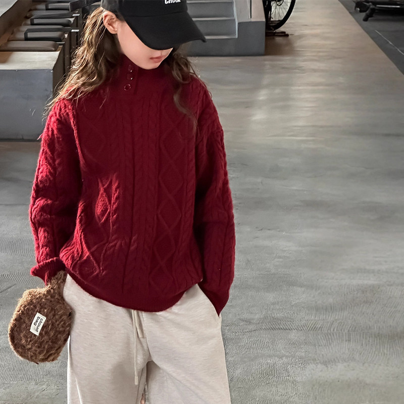 果儿kids韩系半高领女童厚毛衣高级感儿童冬季针织衫2025新款洋气