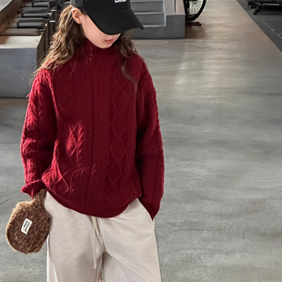 果儿kids韩系半高领女童厚毛衣高级感儿童冬季针织衫2025新款洋气