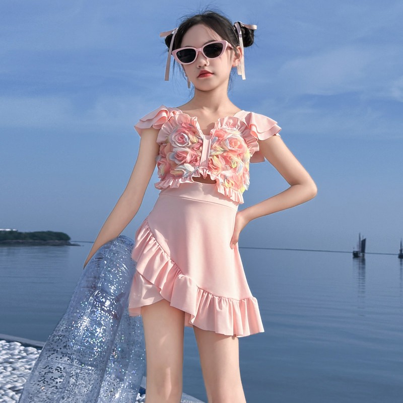 女童泳衣夏季洋气花朵游泳衣