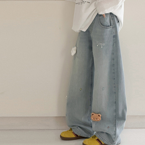 烫钻女童牛仔裤儿童香蕉裤阔腿裤