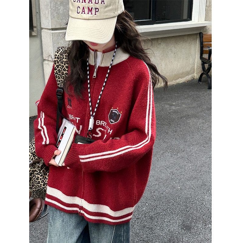 红色女童毛衣儿童针织开衫2025新款秋冬装洋气圣诞装女大童打底衫