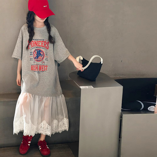 拼接女童夏装连衣裙儿童短袖T恤裙2026新款洋气薄款女孩夏季裙子