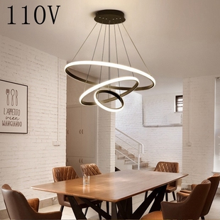 110V餐厅吊灯现代简约家用餐桌灯创意个性轻奢环形艺术北欧灯具