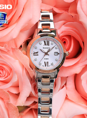 卡西欧手表女sheen轻奢小众气质太阳能防水简约石英表SHE-4522