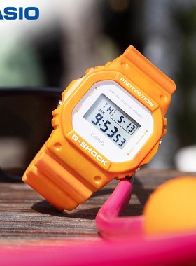 卡西欧手表男学生运动休闲小方块夏日橙色街头潮流电子表DW5600WS