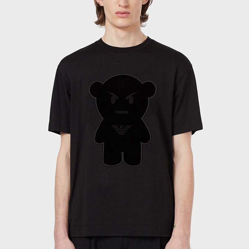 EMPORIO ARMANI阿玛尼短袖t恤男夏季小熊植绒宽松圆领纯棉体恤
