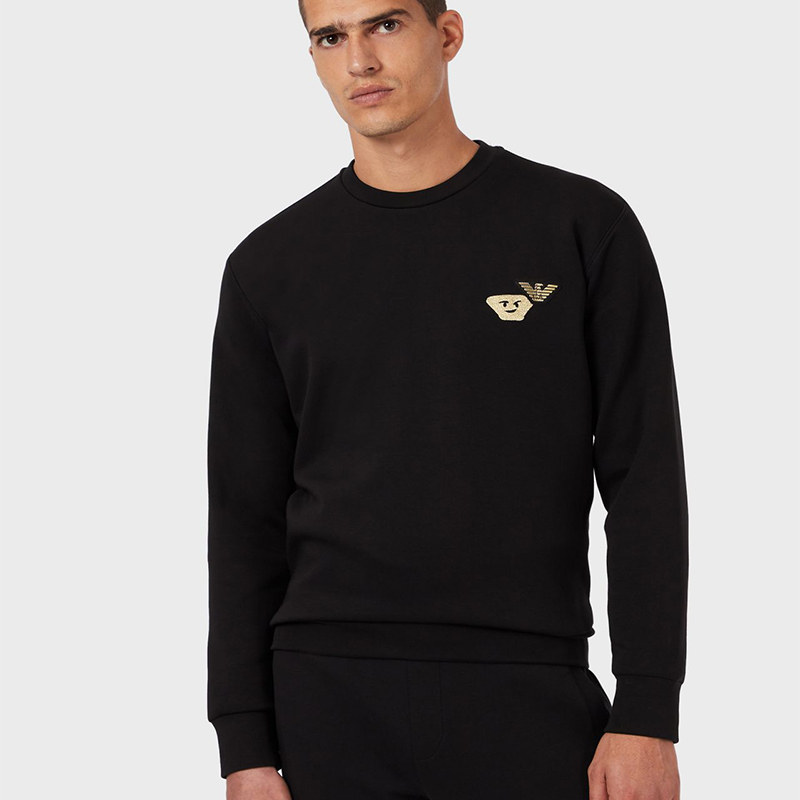 EMPORIO ARMANI阿玛尼卫衣男士秋冬金标金脸圆领宽松上衣潮牌男装