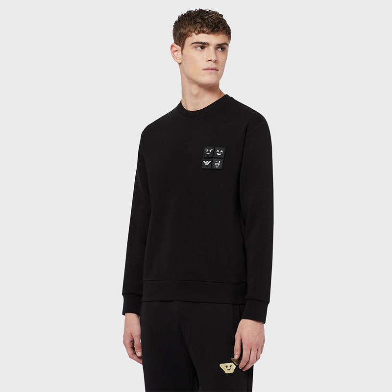 EMPORIO ARMANI阿玛尼方块魔术贴圆领套头卫衣男士秋冬长袖男装