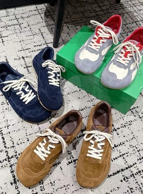 2025新款真皮拼色德训鞋平底休闲运动鞋系带内增高阿甘鞋潮德训鞋
