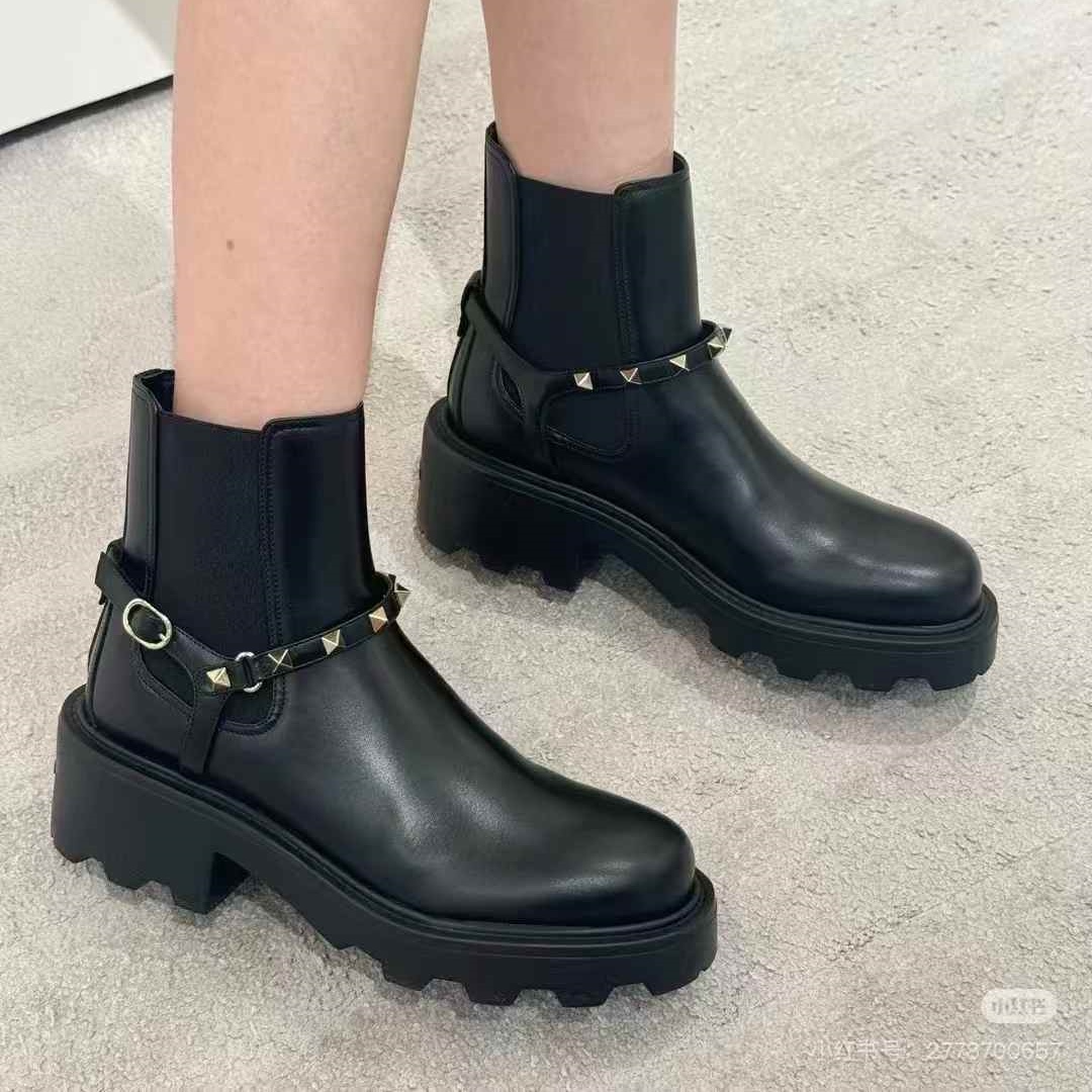 2025新款真皮厚底切尔西靴短靴