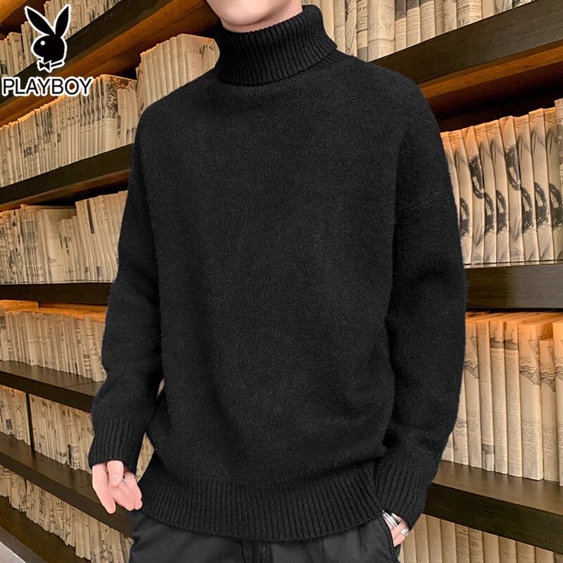 플레이 보이 가을 겨울 터틀넥 스웨터 남성용 느슨한 벨벳 두꺼운 커플 새로운 트렌디 한 다목적 니트 스웨터